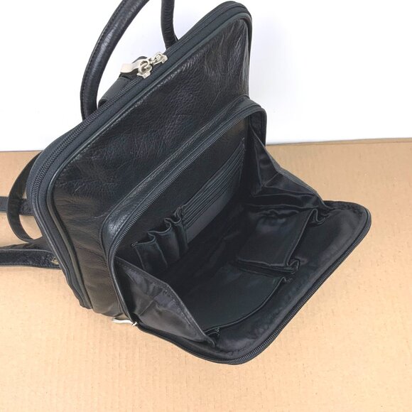 Genuine Leather Medium Black Backpack Organizer Business Travel - Picture 9 of 16